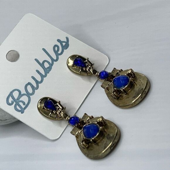 Baubles Gold & Blue Art Deco Dangle Earrings - Picture 5 of 6